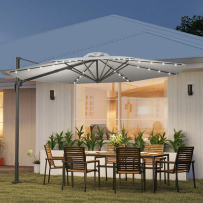 Outsunny 3(m) Cantilever Parasol Patio Sun Umbrella Base Solar Lights