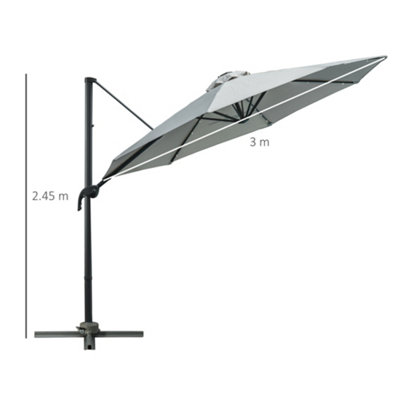 Outsunny 3(m) Cantilever Parasol Patio Sun Umbrella Base Solar Lights Grey