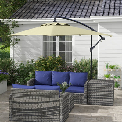 Outsunny 3 m Cantilever Parasol with Cross Base, Crank Handle, 6 Ribs, Beige