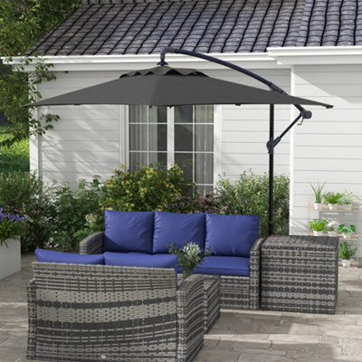 Outsunny 3 m Cantilever Parasol with Cross Base, Crank Handle, 6 Ribs, Black