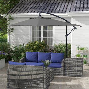 Outsunny 3 m Cantilever Parasol with Cross Base, Crank Handle, 6 Ribs, Grey