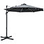 Outsunny 3(m) Cantilever Roma Parasol Patio Sun Umbrella with Crank & Tilt LED Solar Light Cross Base Outdoor, Dark Grey