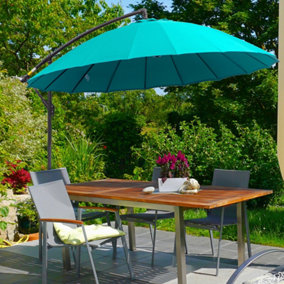 Outsunny 3(m) Cantilever Shanghai Parasol w/ Crank Handle, Cross Base, Turquoise