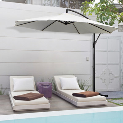 Outsunny 3(m) Garden Banana Parasol Cantilever Umbrella Base, Cream ...