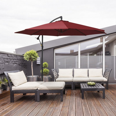 Outsunny 3(m) Garden Banana Parasol Cantilever Umbrella Base, Wine Red