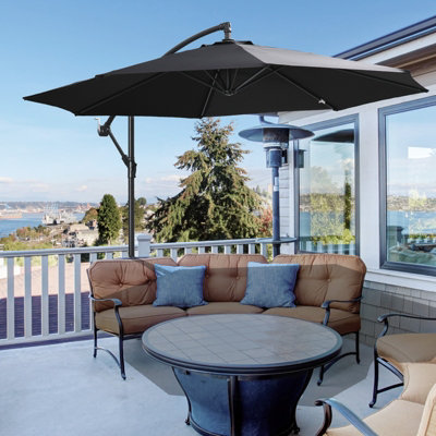 Outsunny 3(m) Garden Banana Parasol Cantilever Umbrella w/Crank& Base, Black