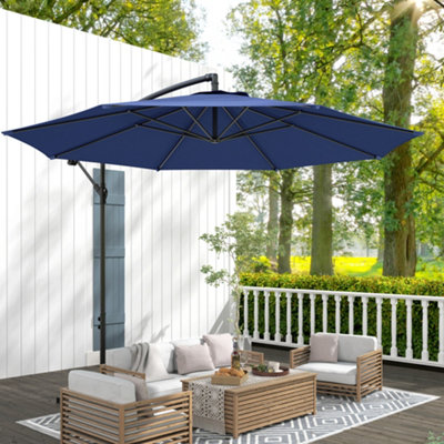 Outsunny 3(m) Garden Banana Parasol Cantilever Umbrella w/Crank& Base, Blue