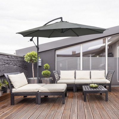 Outsunny 3(m) Garden Banana Parasol Cantilever Umbrella w/Crank& Base, Grey