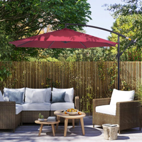 Outsunny 3(m) Garden Banana Parasol Cantilever Umbrella w/ Crank, Wine Red