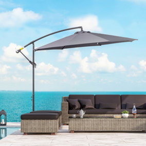Outsunny 3(m) Garden Banana Parasol Cantilever Umbrella w/ Cross Base, Grey
