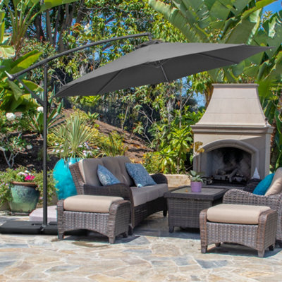 Outsunny 3(m) Garden Banana Parasol Cantilever Umbrella with Crank Handle,  Cross Base, Weights and Cover, Black | DIY at Bu0026Q