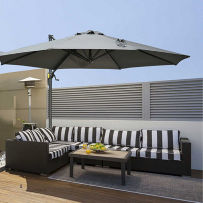 Outsunny 3(m) Garden Banana Parasol Patio Cantilever Hanging Umbrella Dark Grey