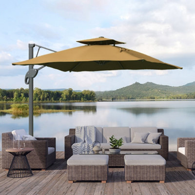 Outsunny 3(m)Garden Parasol Patio Umbrella w/ Hydraulic Mechanism Dual ...