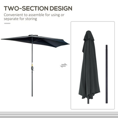 Outsunny 3(m) Half Parasol Semi Round Umbrella Patio Metal Frame Crank Handle for Balcony-- NO BASE INCLUDED, Black