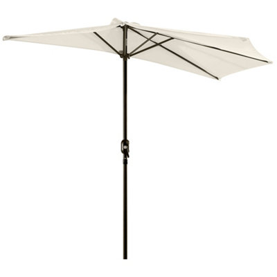 Outsunny 3(m) Half Round Parasol Garden Sun Umbrella Metal Crank Cream White