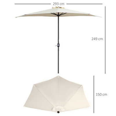 Outsunny 3(m) Half Round Parasol Garden Sun Umbrella Metal Crank Cream White - 3