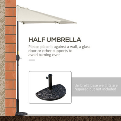 Outsunny 3(m) Half Round Parasol Garden Sun Umbrella Metal Crank Cream White - 4