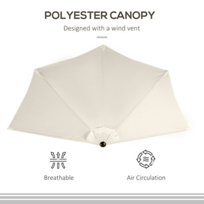 Outsunny 3(m) Half Round Parasol Garden Sun Umbrella Metal Crank Cream White - 5