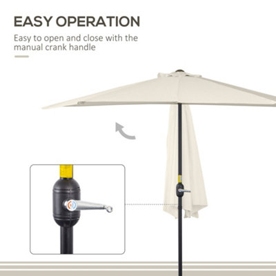 Outsunny 3(m) Half Round Parasol Garden Sun Umbrella Metal Crank Cream White - 7