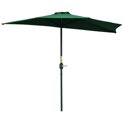 Outsunny 3(m) Half Round Parasol Garden Sun Umbrella Metal Crank Green