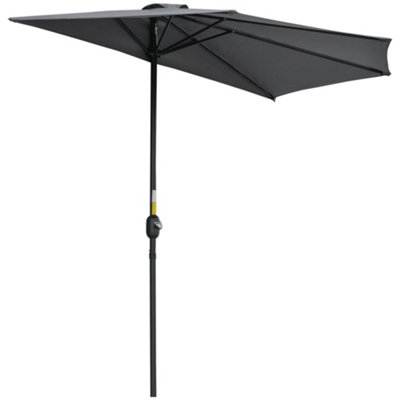 Outsunny 3(m) Half Round Parasol Garden Sun Umbrella Metal Crank Grey