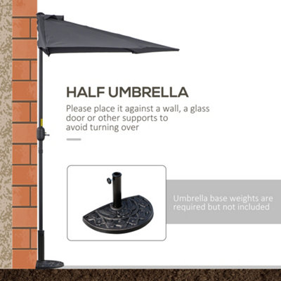 Outsunny 3(m) Half Round Parasol Garden Sun Umbrella Metal Crank Grey