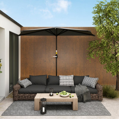 Outsunny 3(m) Half Round Parasol Garden Sun Umbrella w/ Crank Dark Grey