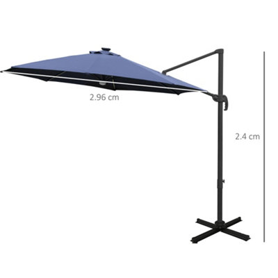 Outsunny 3(m) LED Cantilever Parasol Outdoor with Base Solar Lights Blue