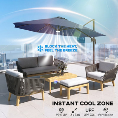 Outsunny m LED Cantilever Parasol Outdoor with Base Solar Lights