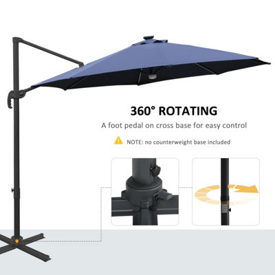Outsunny 3(m) LED Cantilever Parasol Outdoor with Base Solar Lights Blue