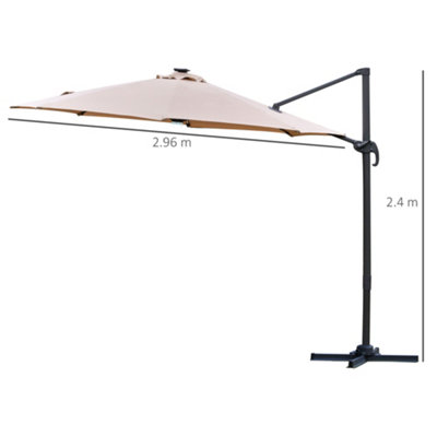 Outsunny 3(m) LED Cantilever Parasol Outdoor with Base Solar Lights Brown