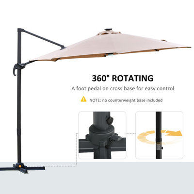 Outsunny 3(m) LED Cantilever Parasol Outdoor with Base Solar Lights Brown