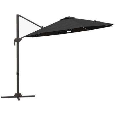 Outsunny 3(m) LED Cantilever Parasol Outdoor with Base Solar Lights Dark Grey