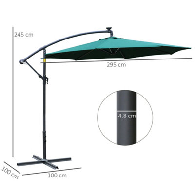 Outsunny 3(m) LED Patio Banana Umbrella Cantilever Parasol Crank, Green