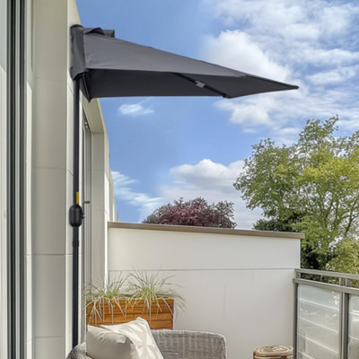 Outsunny 3 (m) Metal Frame Garden Furniture Parasol Half Round Umbrella Grey