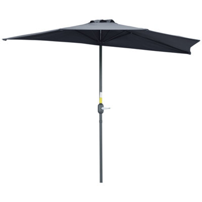 Outsunny 3 (m) Metal Frame Garden Furniture Parasol Half Round Umbrella Grey
