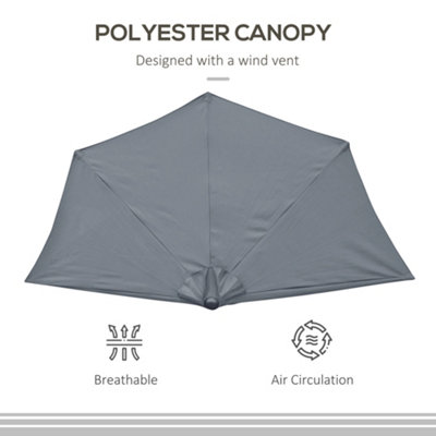 Outsunny 3 (m) Metal Frame Garden Furniture Parasol Half Round Umbrella Grey - 4
