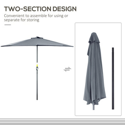 Outsunny 3 (m) Metal Frame Garden Furniture Parasol Half Round Umbrella Grey - 5