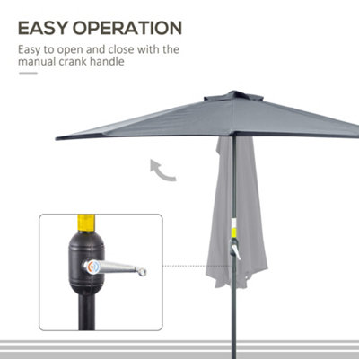 Outsunny 3 (m) Metal Frame Garden Furniture Parasol Half Round Umbrella Grey - 6