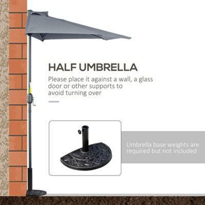 Outsunny 3 (m) Metal Frame Garden Furniture Parasol Half Round Umbrella Grey - 7