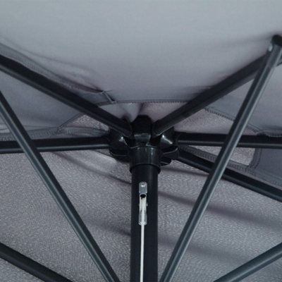 Outsunny 3 (m) Metal Frame Garden Furniture Parasol Half Round Umbrella Grey - 9