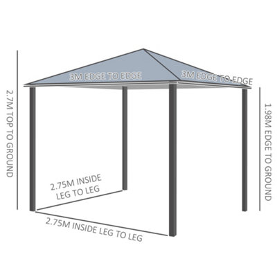 Outsunny 3(m) Outdoor Gazebo Canopy Party Tent Aluminum Frame with Sidewalls - 3