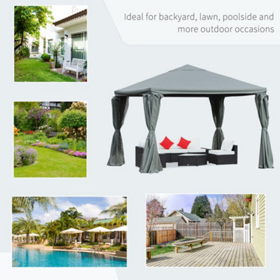 Outsunny 3(m) Outdoor Gazebo Canopy Party Tent Aluminum Frame with Sidewalls - 6