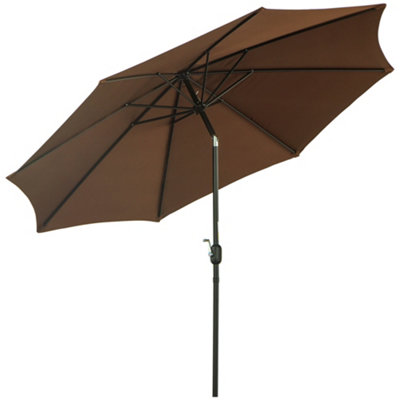 Outsunny 3(m) Patio Umbrella Outdoor Sunshade Canopy Tilt & Crank Coffee