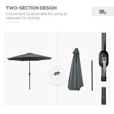 Outsunny 3(m) Patio Umbrella Outdoor Sunshade Canopy Tilt & Crank Dark Grey