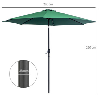 Outsunny 3(m) Patio Umbrella Outdoor Sunshade Canopy Tilt & Crank Green