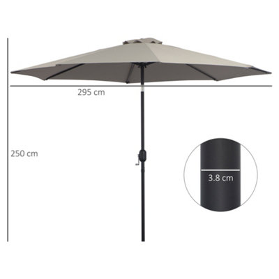 Outsunny 3(m) Patio Umbrella Outdoor Sunshade Canopy Tilt & Crank Light Grey