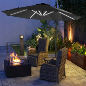 Outsunny 3(m) Solar LED Cantilever Parasol Adjustable Garden Umbrella Dark Grey