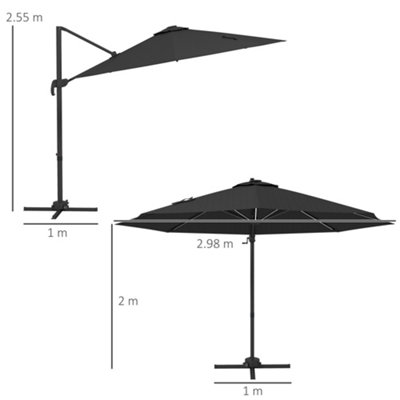 Outsunny 3(m) Solar LED Cantilever Parasol Adjustable Garden Umbrella Dark Grey - 3