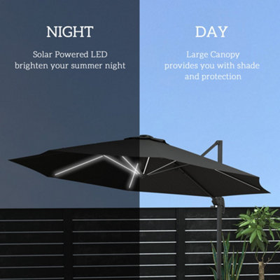 Outsunny 3(m) Solar LED Cantilever Parasol Adjustable Garden Umbrella Dark Grey - 4